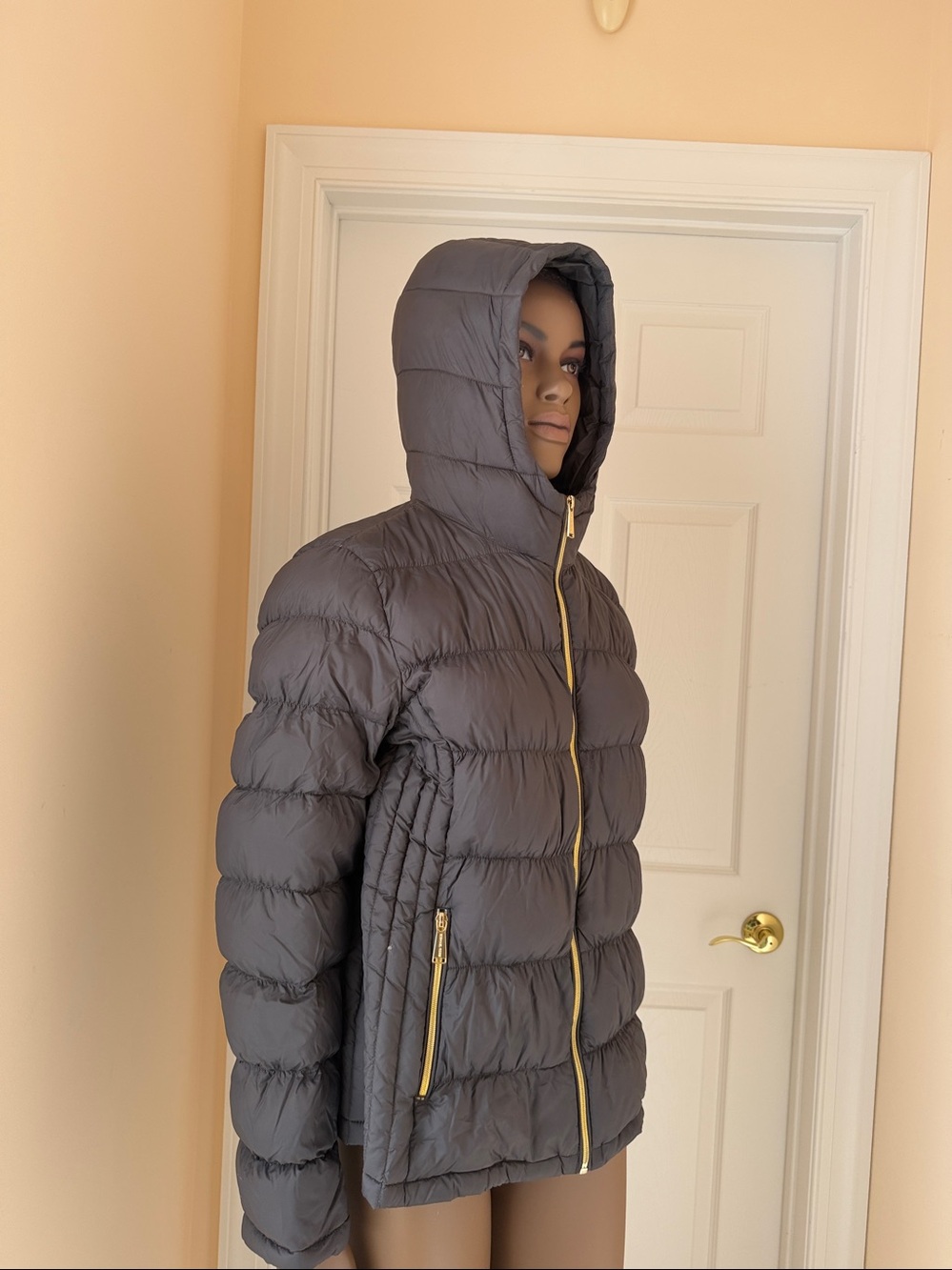Michael Kors Hooded Quilted Puffer Jacket with Gold Zippers